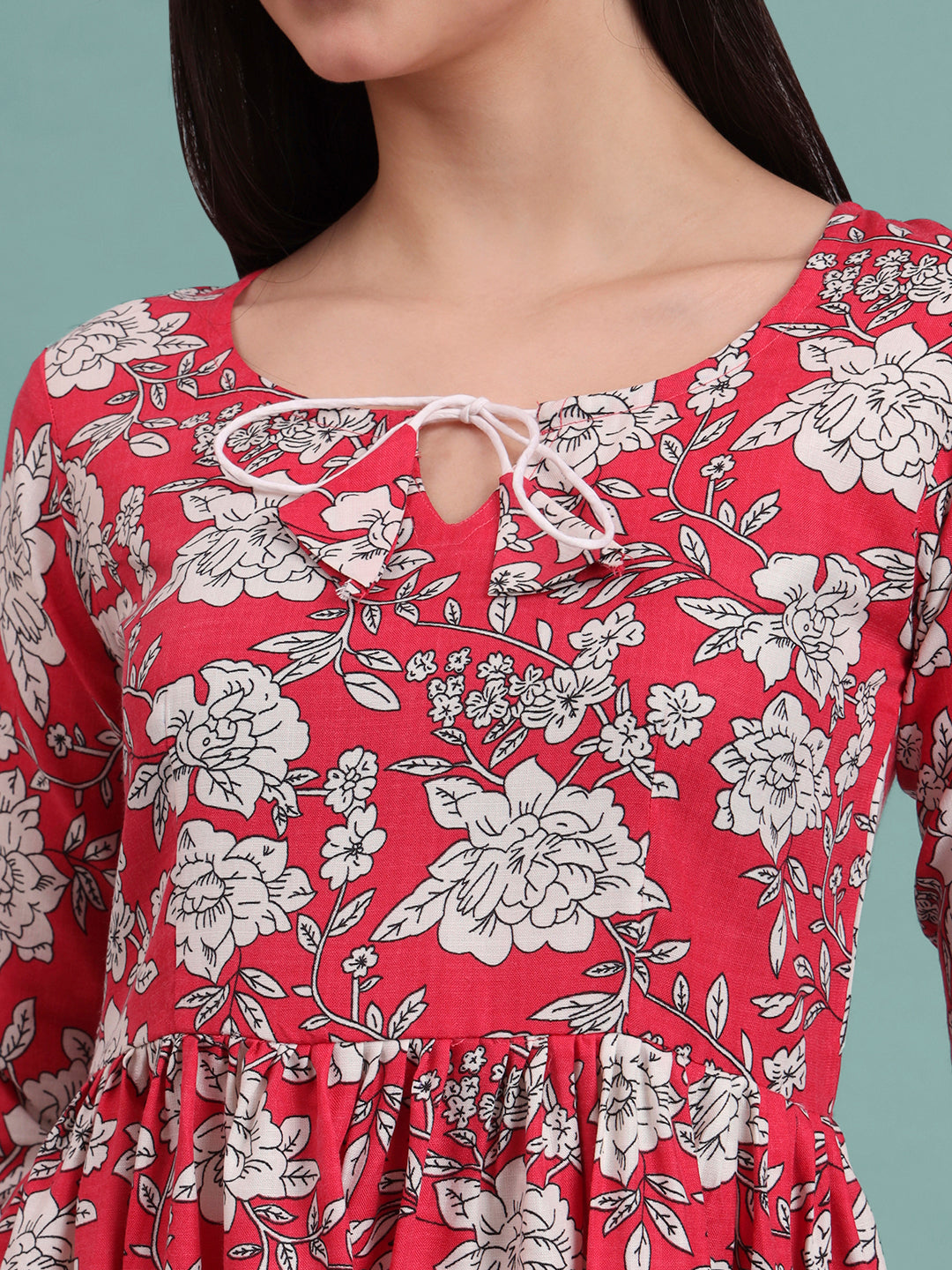 Floral Printed Tie-Up Neck A Line Pure Cotton Kurta With Palazo