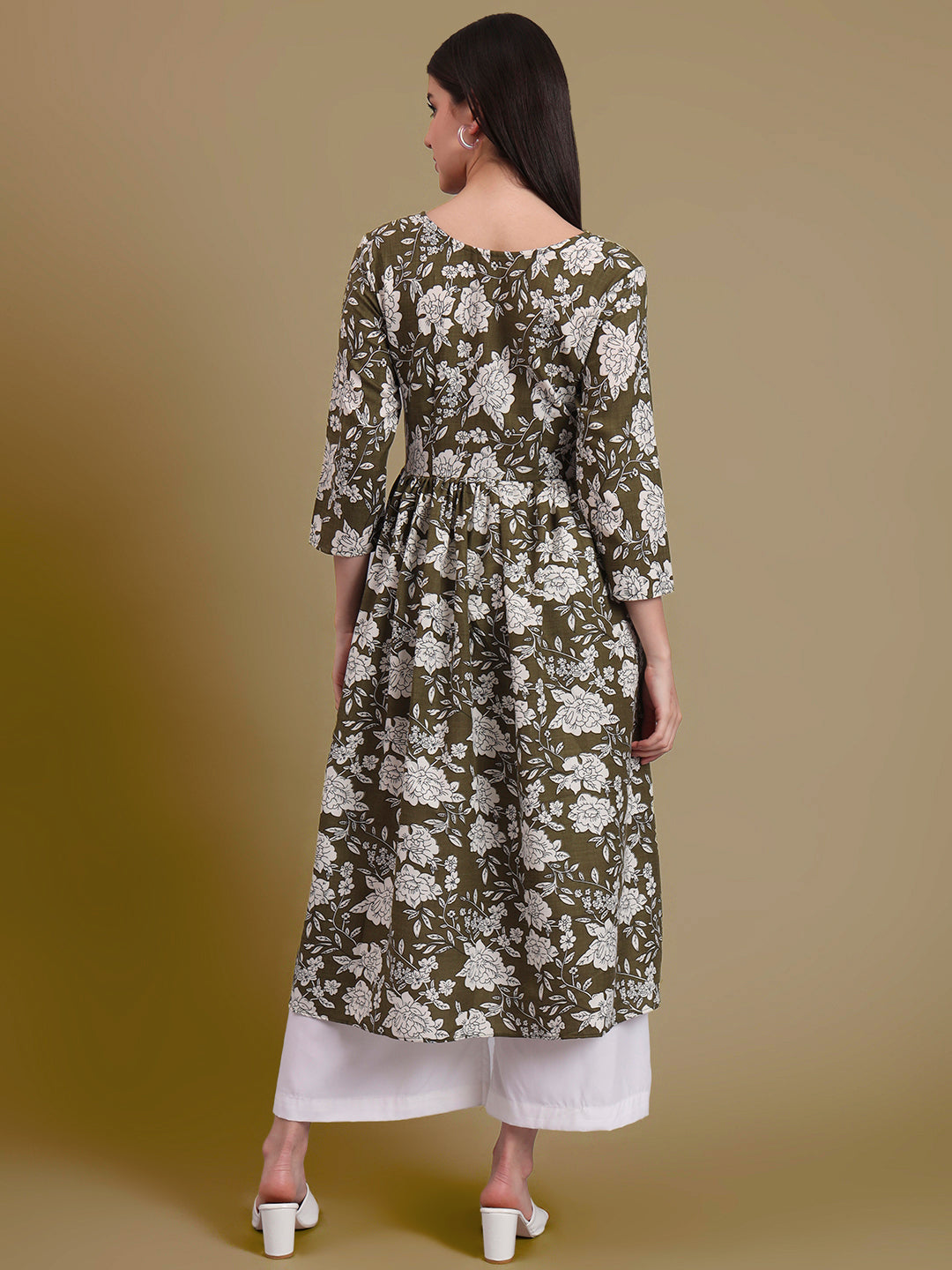 Floral Printed Tie-Up Neck A Line Pure Cotton Kurta With Palazo