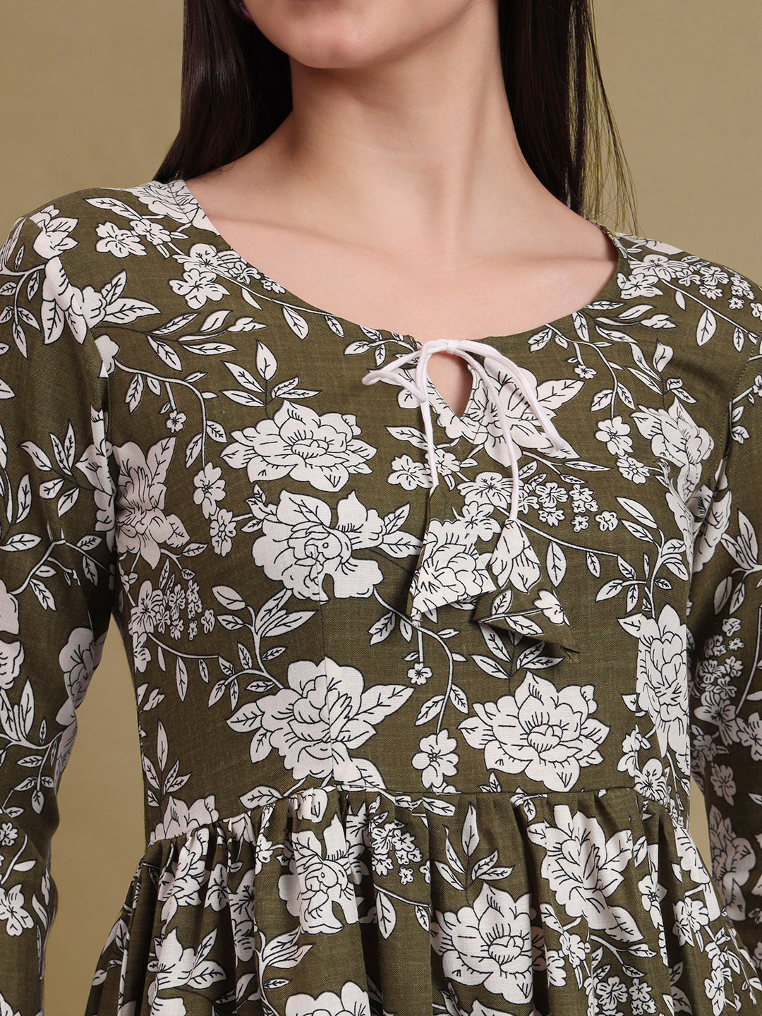 Floral Printed Tie-Up Neck A Line Pure Cotton Kurta With Palazo