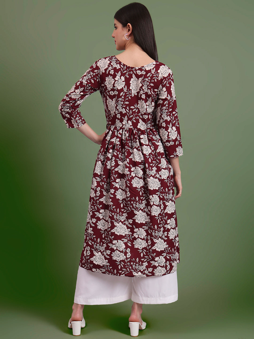 Floral Printed Tie-Up Neck A Line Pure Cotton Kurta With Palazo