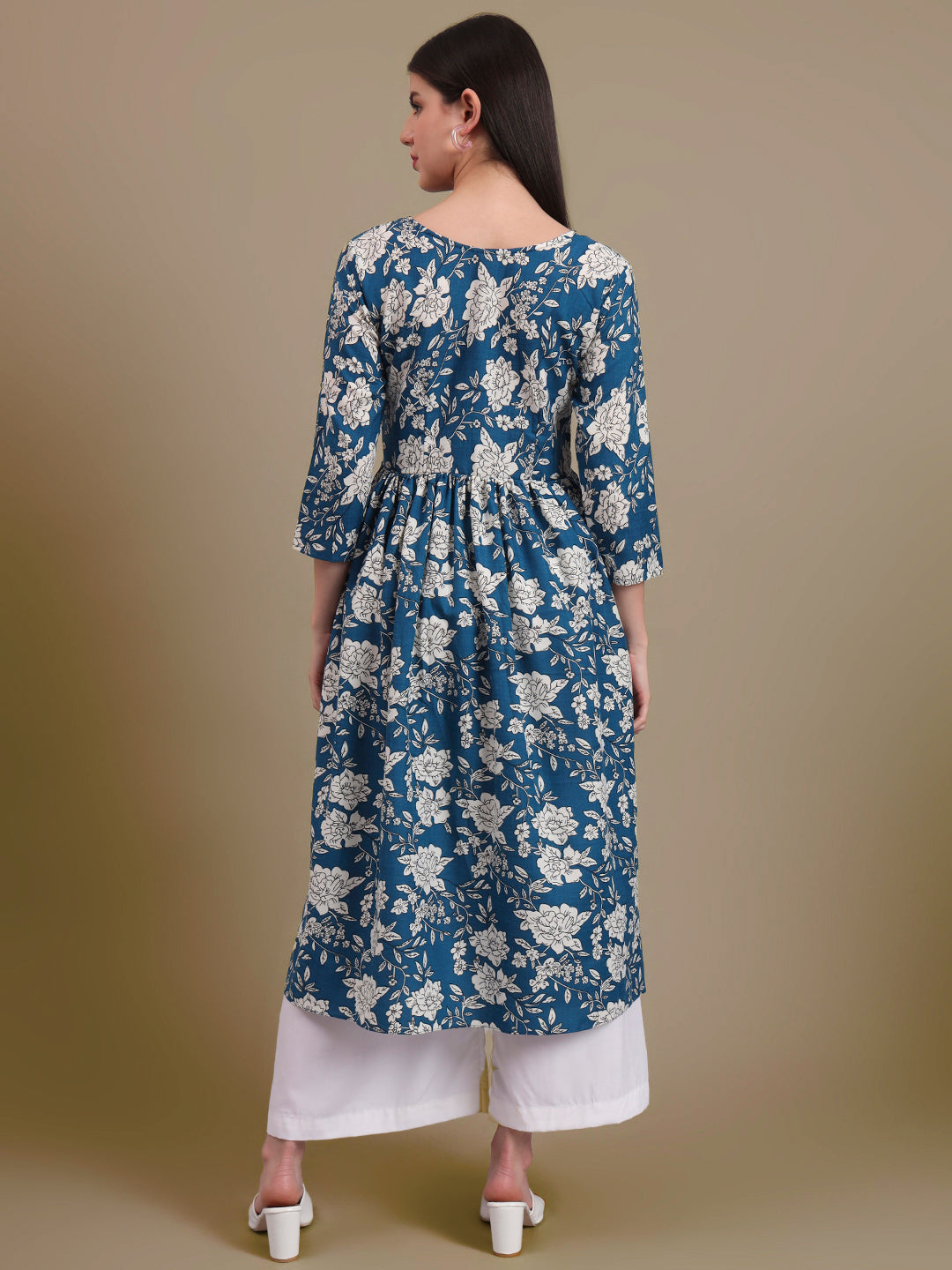 Floral Printed Tie-Up Neck A Line Pure Cotton Kurta With Palazo