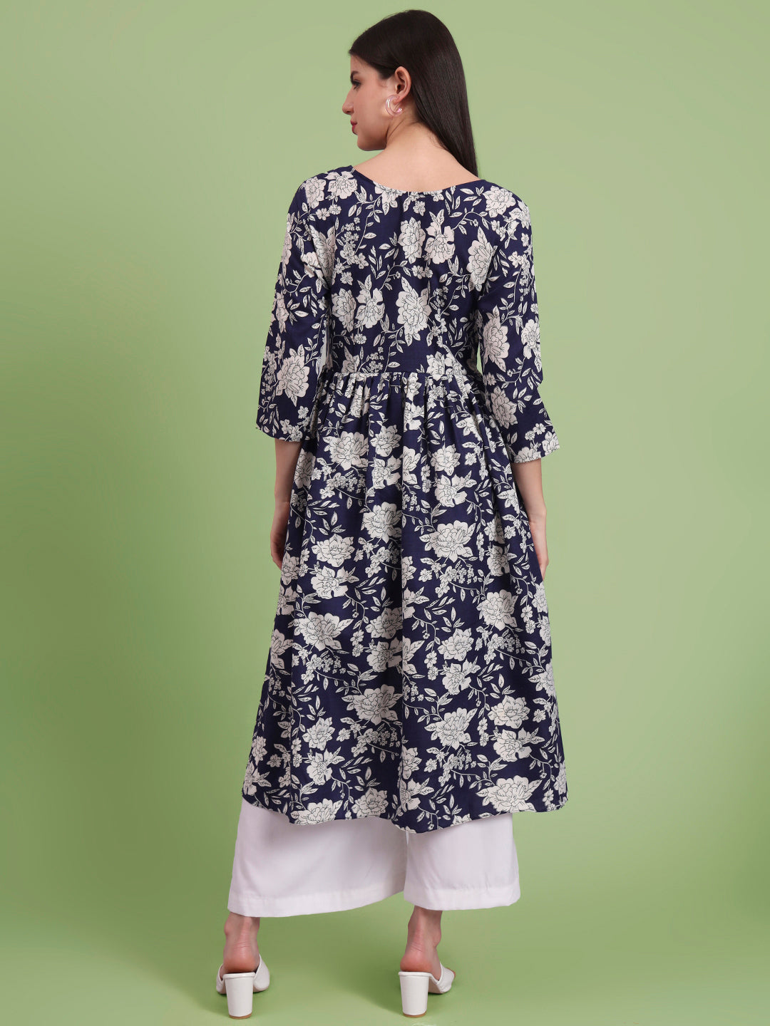 Floral Printed Tie-Up Neck A Line Pure Cotton Kurta With Palazo