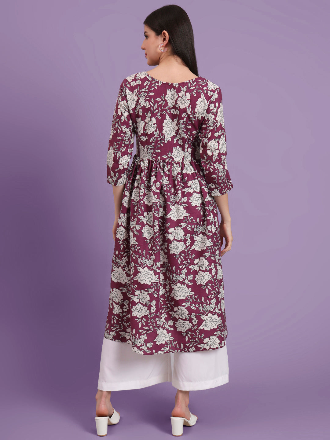 Floral Printed Tie-Up Neck A Line Pure Cotton Kurta With Palazo