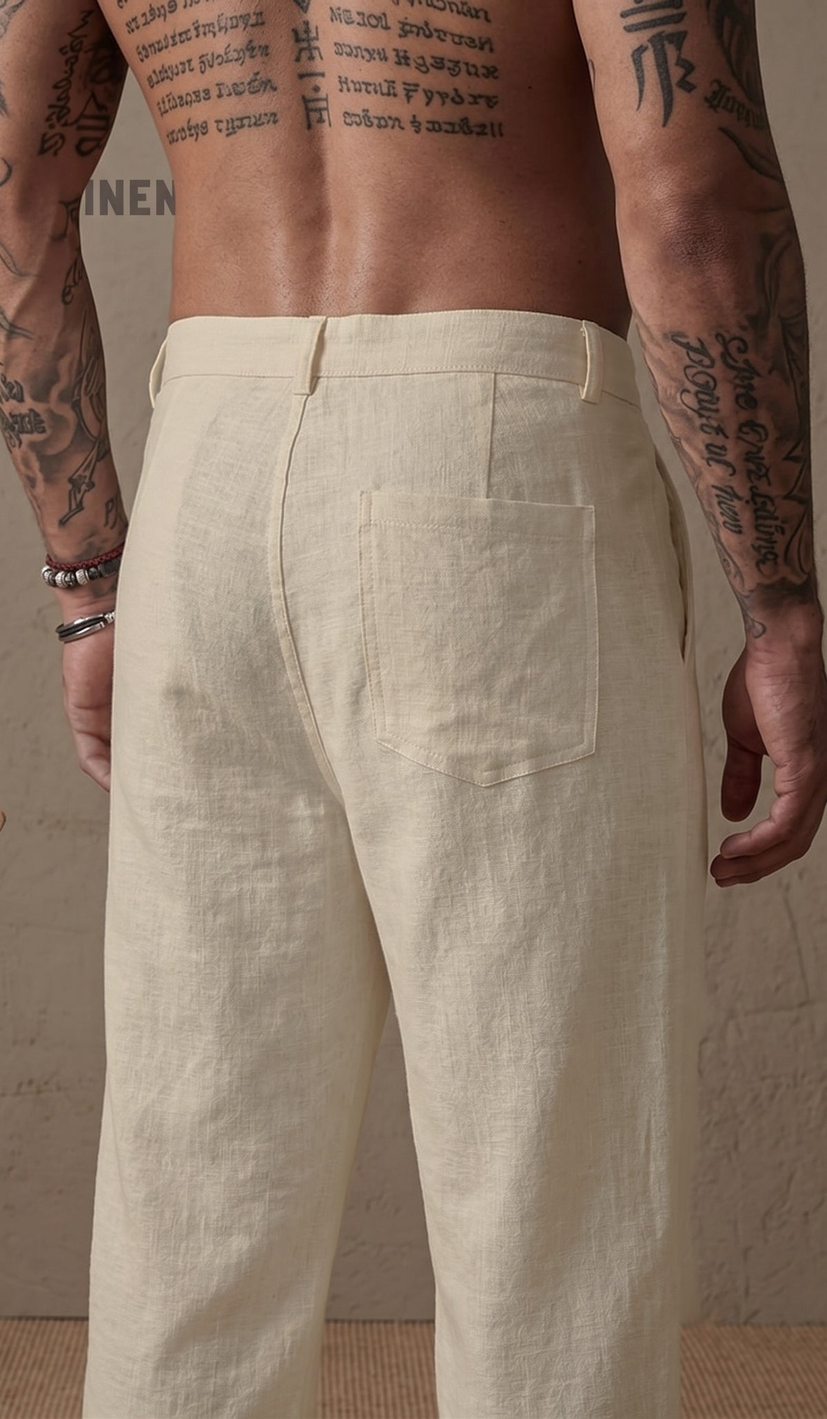 Men’s Beige Relaxed Fit Wide-Leg Trousers | Premium Casual Linen Trouser