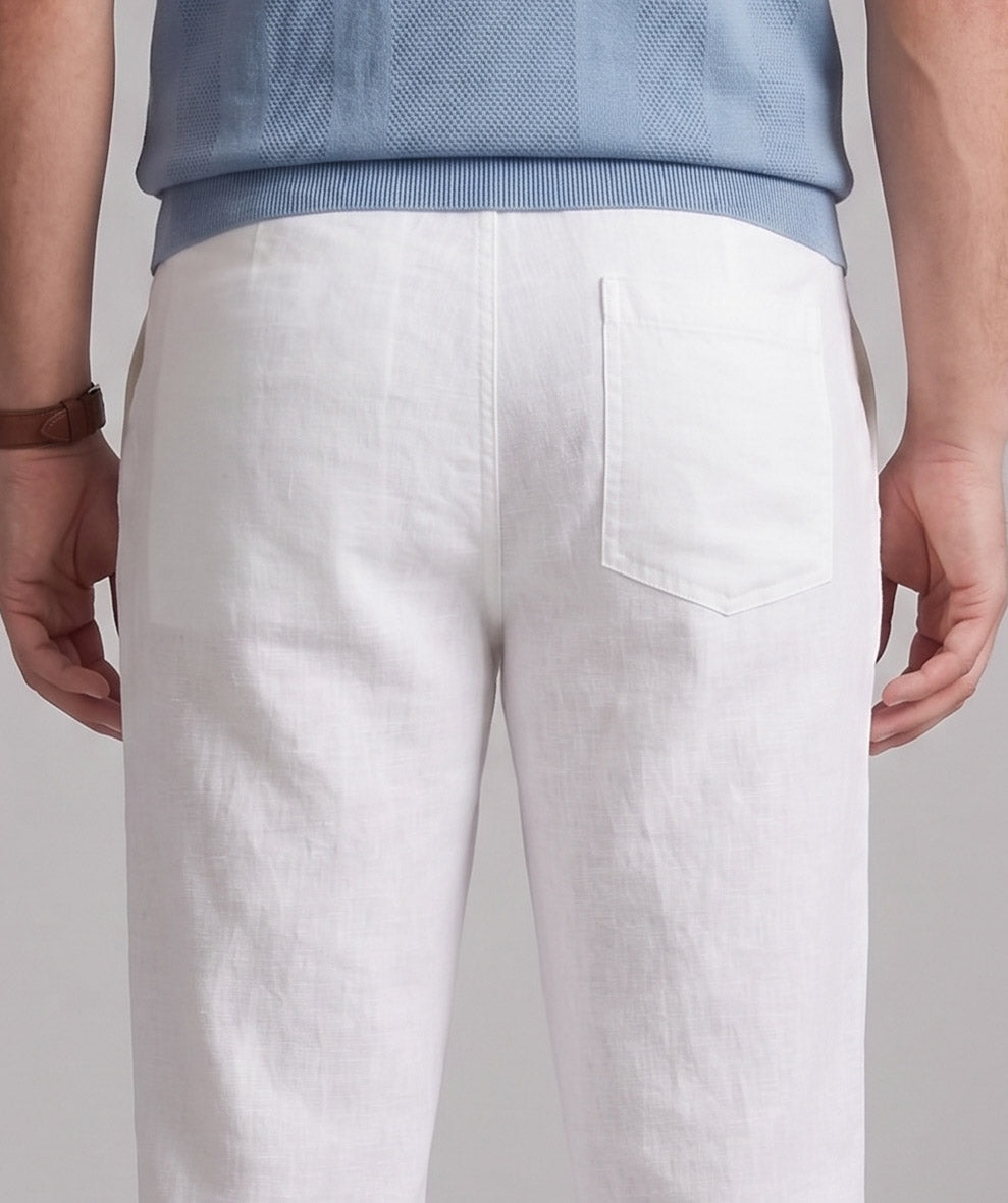 Men’s White Relaxed Fit Wide-Leg Trousers | Premium Casual Linen Trouser