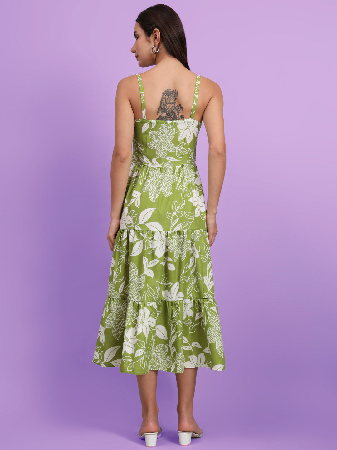 Shoulder Straps Floral Print Dress