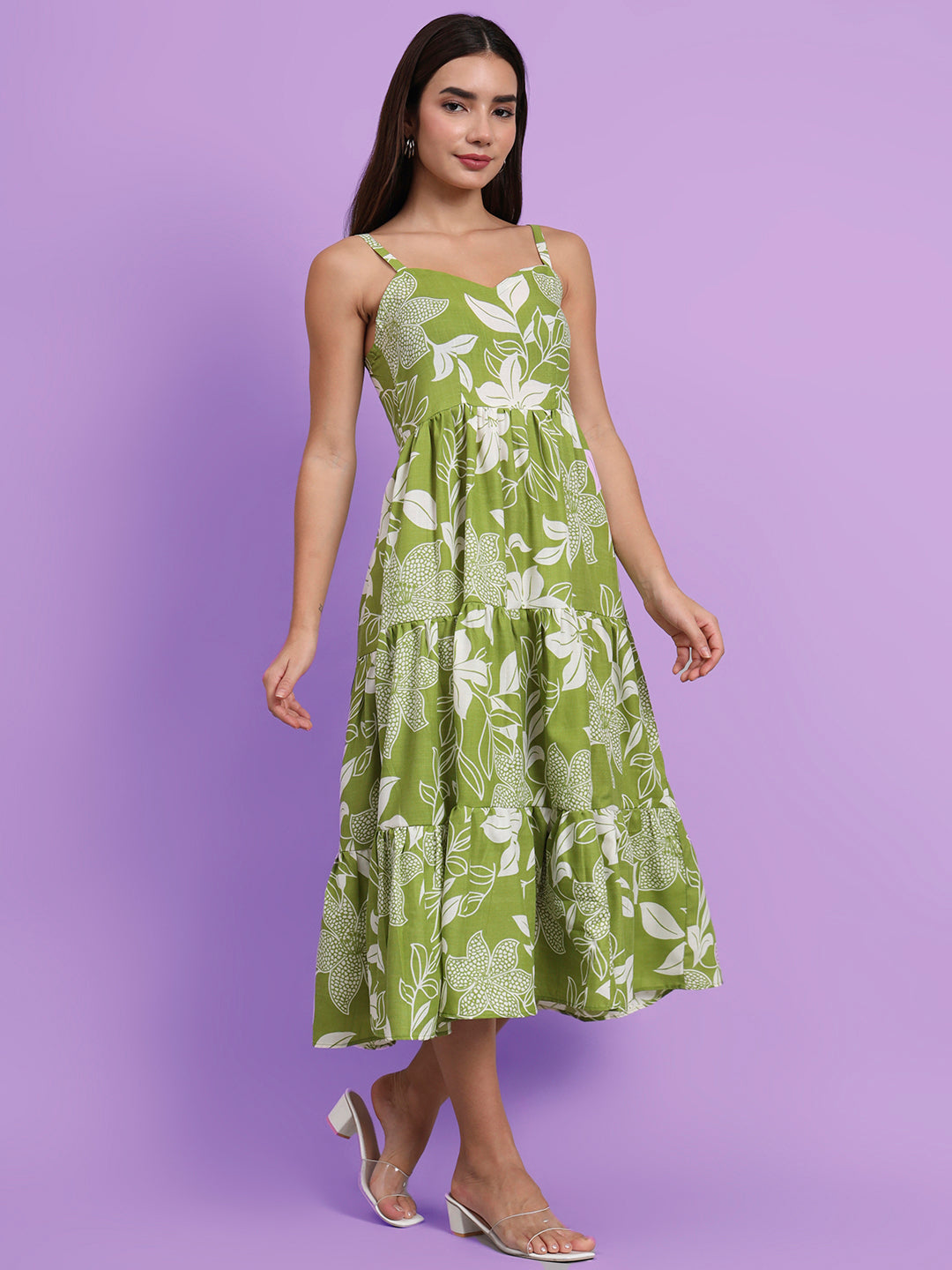 Shoulder Straps Floral Print Dress