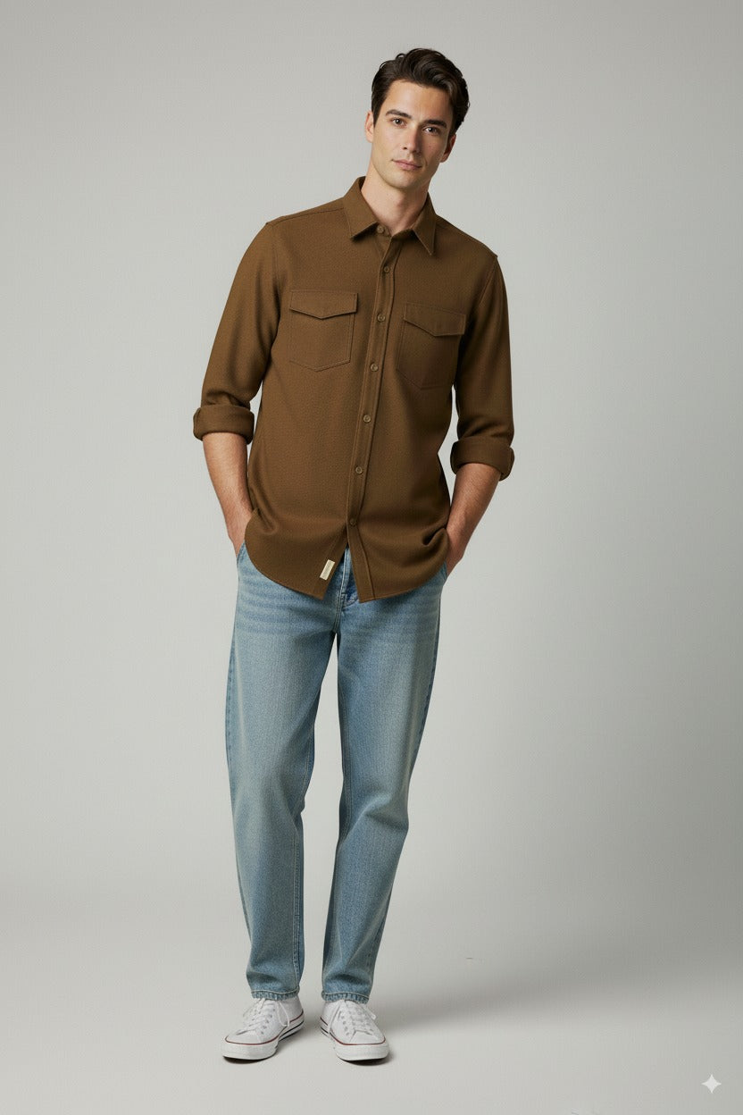 Brown Color Knitted Jacquard Shirt