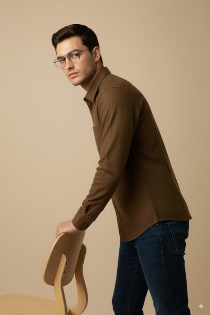 Brown Color Knitted Jacquard Shirt