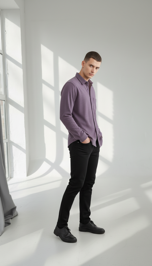 Purple Color Striped Jacquard Shirt