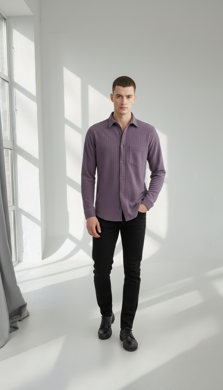 Purple Color Striped Jacquard Shirt