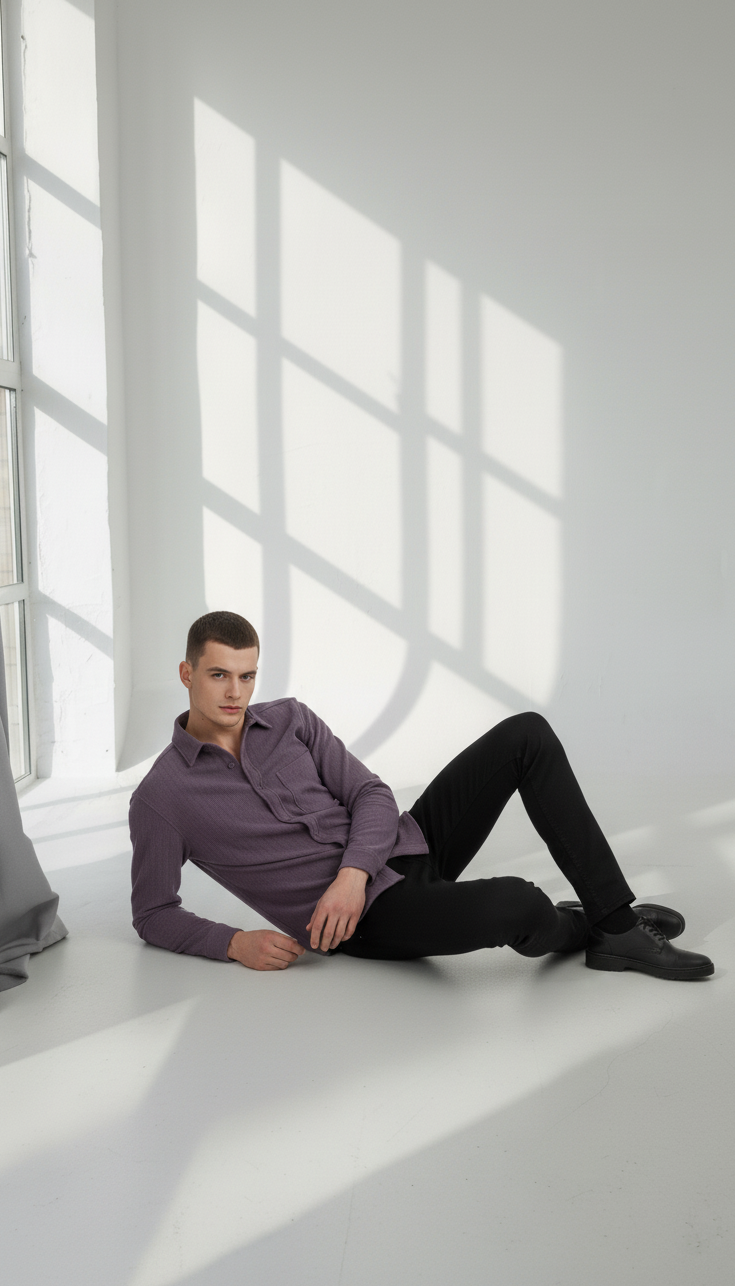 Purple Color Striped Jacquard Shirt