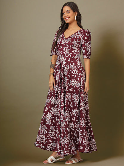 Puff Sleeves Ankle Length Flared Dress