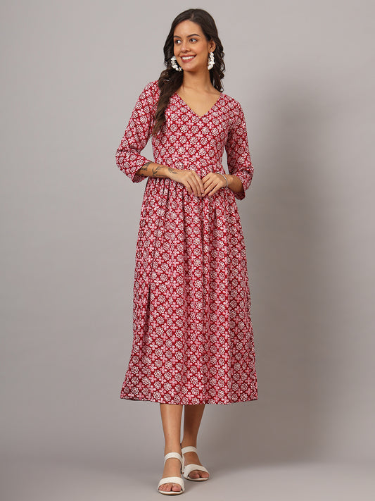 V-neck Calf Length Kurta
