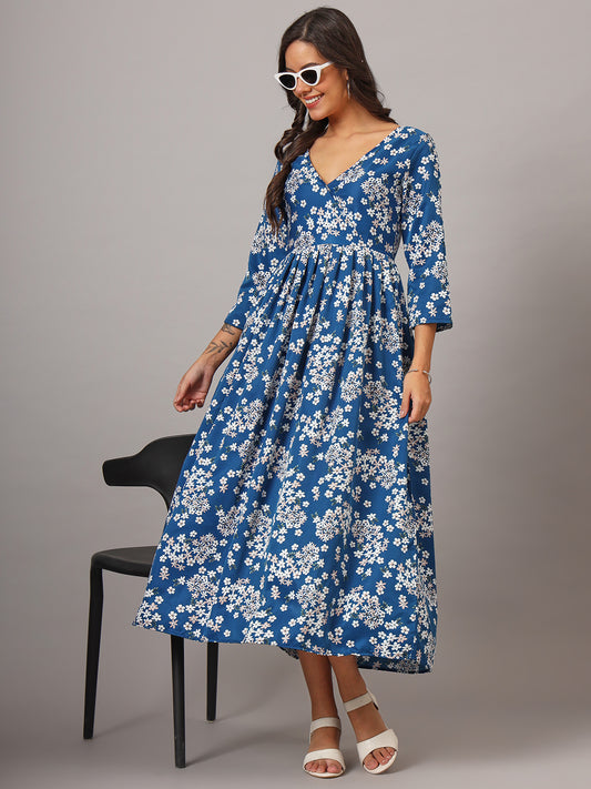 Floral Print Angrakha Style Kurta