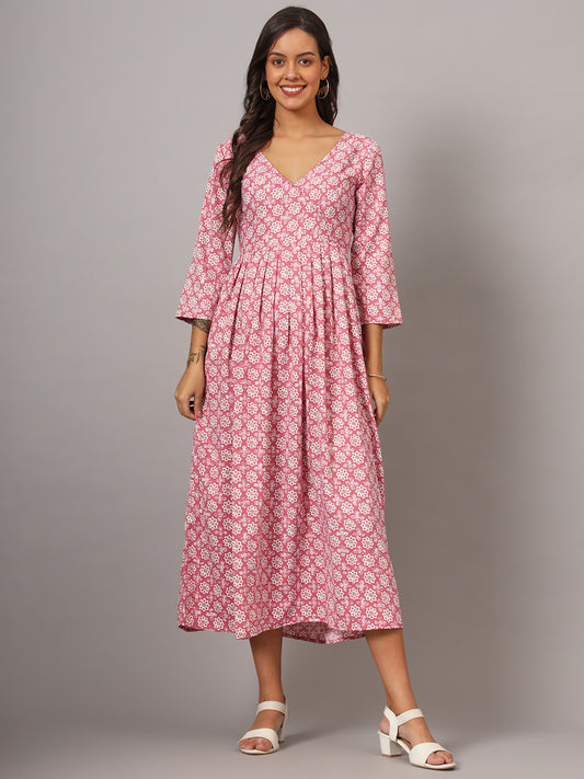 V-neck Calf Length Kurta