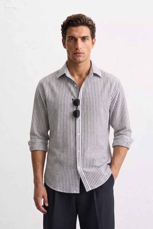 Grey Stripe Cotton Casual Shirt