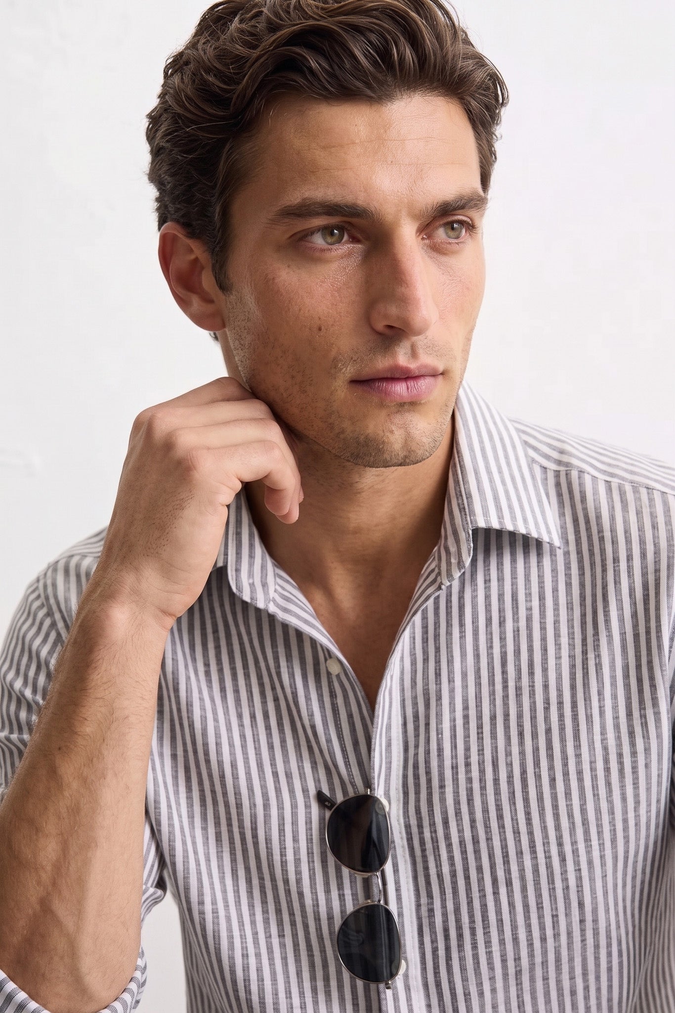 Grey Stripe Cotton Casual Shirt