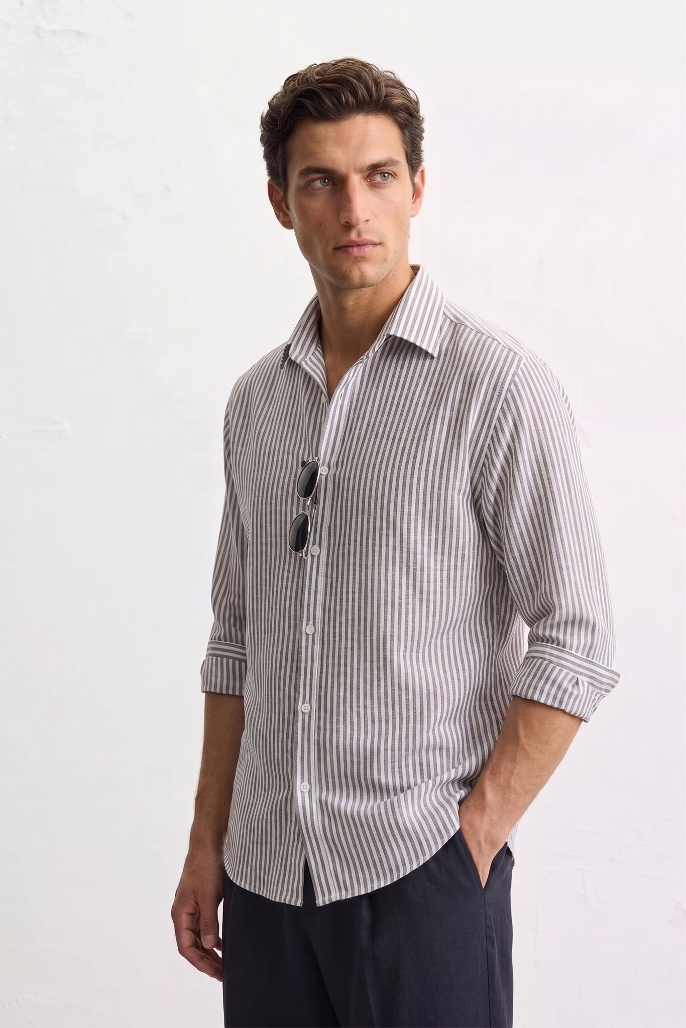 Grey Stripe Cotton Casual Shirt