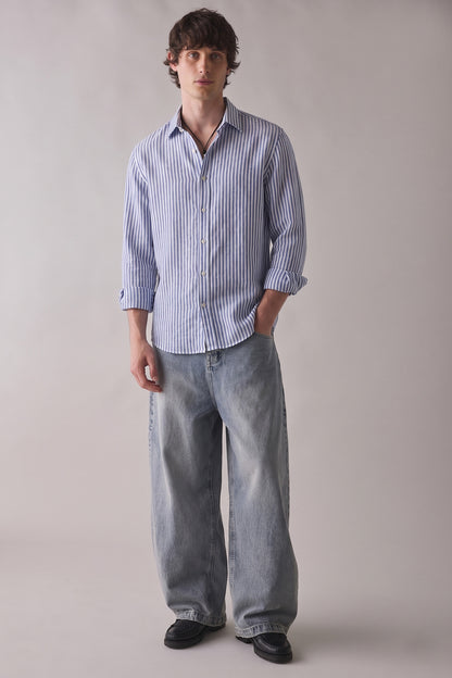 Navy Blue Stripe Cotton Casual Shirt