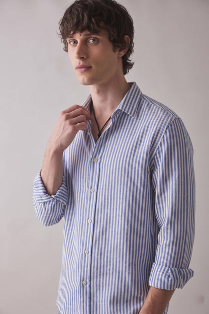 Navy Blue Stripe Cotton Casual Shirt
