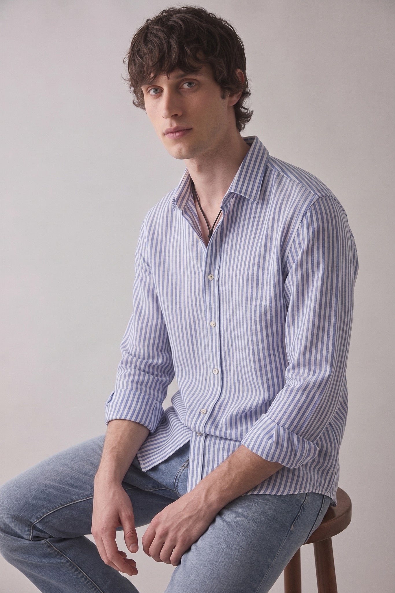 Navy Blue Stripe Cotton Casual Shirt