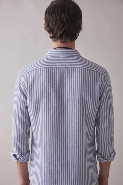 Navy Blue Stripe Cotton Casual Shirt