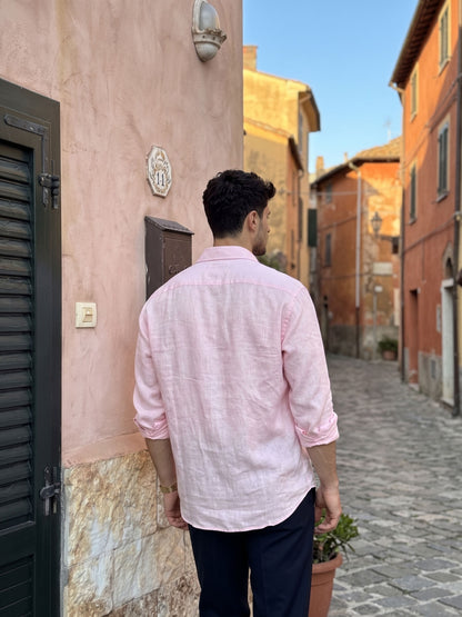 Men’s Pink Cotton Linen Shirt – Premium Casual Shirt, Lightweight & Breathable Regular Fit