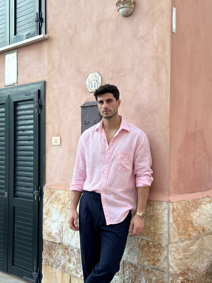Men’s Pink Cotton Linen Shirt – Premium Casual Shirt, Lightweight & Breathable Regular Fit