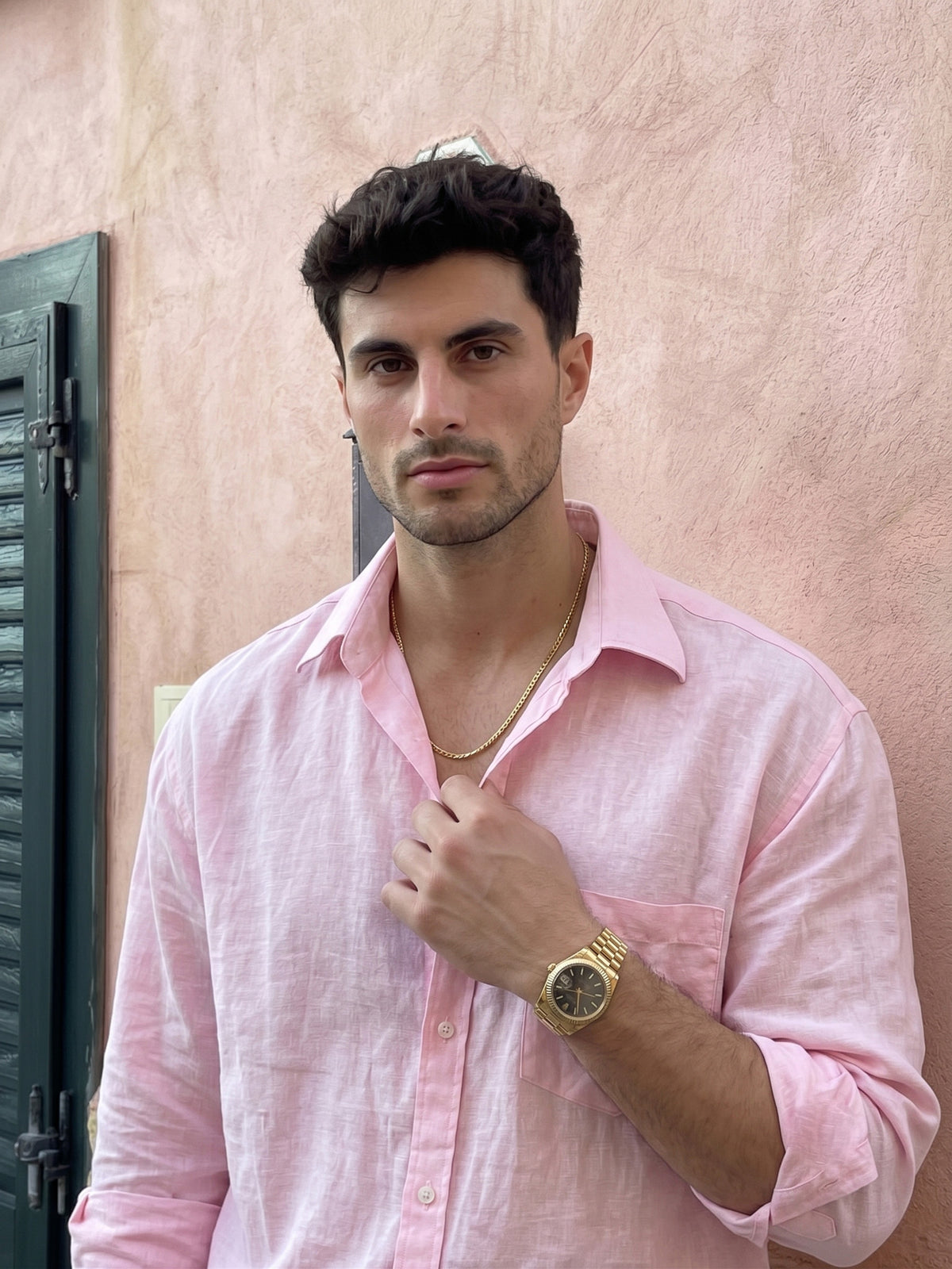 Men’s Pink Cotton Linen Shirt – Premium Casual Shirt, Lightweight & Breathable Regular Fit