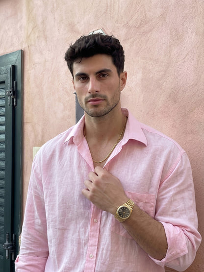 Men’s Pink Cotton Linen Shirt – Premium Casual Shirt, Lightweight & Breathable Regular Fit