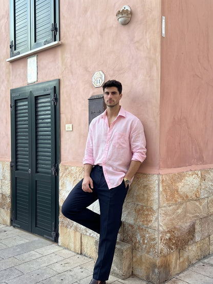 Men’s Pink Cotton Linen Shirt – Premium Casual Shirt, Lightweight & Breathable Regular Fit
