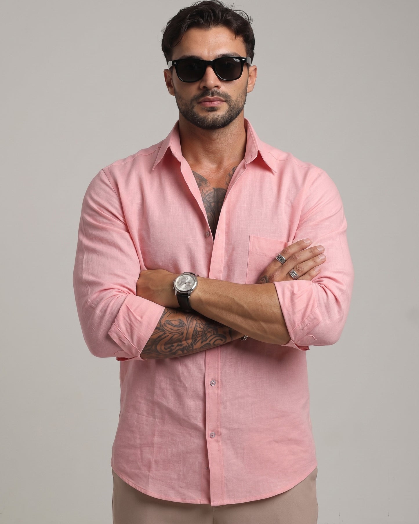 Pink Cotton Linen Casual Shirt