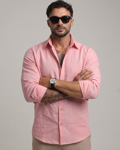 Pink Cotton Linen Casual Shirt