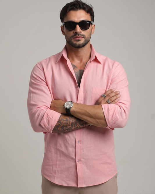 Pink Cotton Linen Casual Shirt