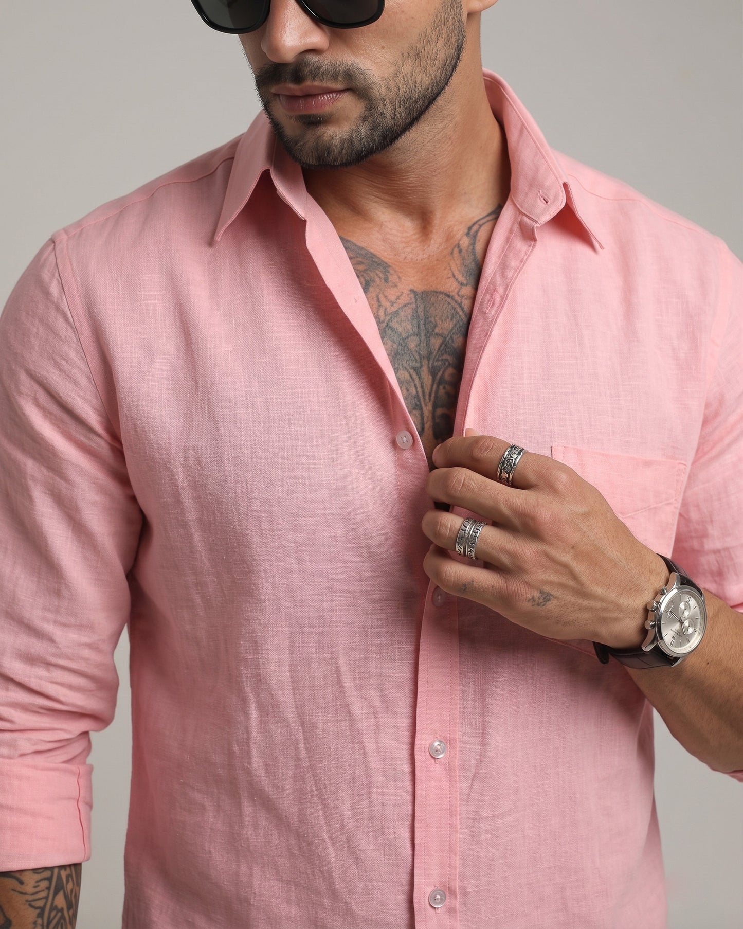 Pink Cotton Linen Casual Shirt