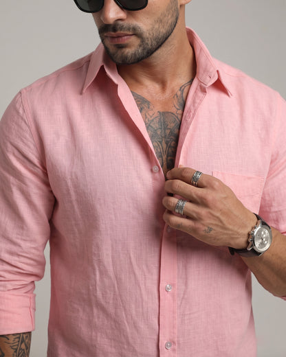 Pink Cotton Linen Casual Shirt