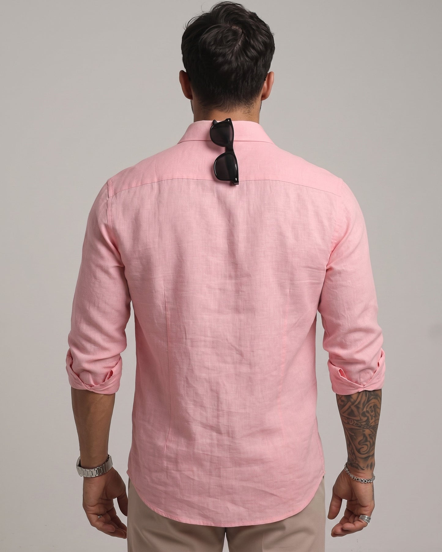 Pink Cotton Linen Casual Shirt