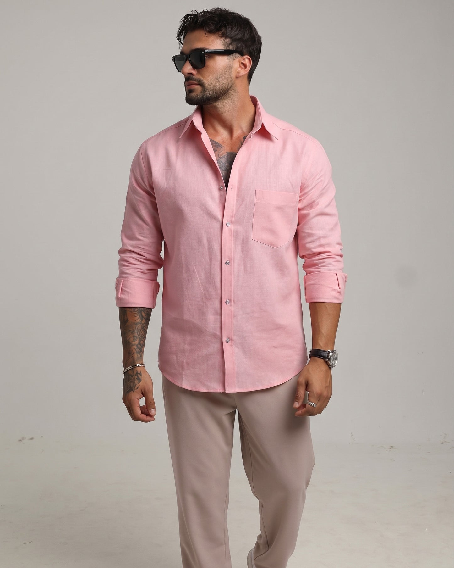 Pink Cotton Linen Casual Shirt