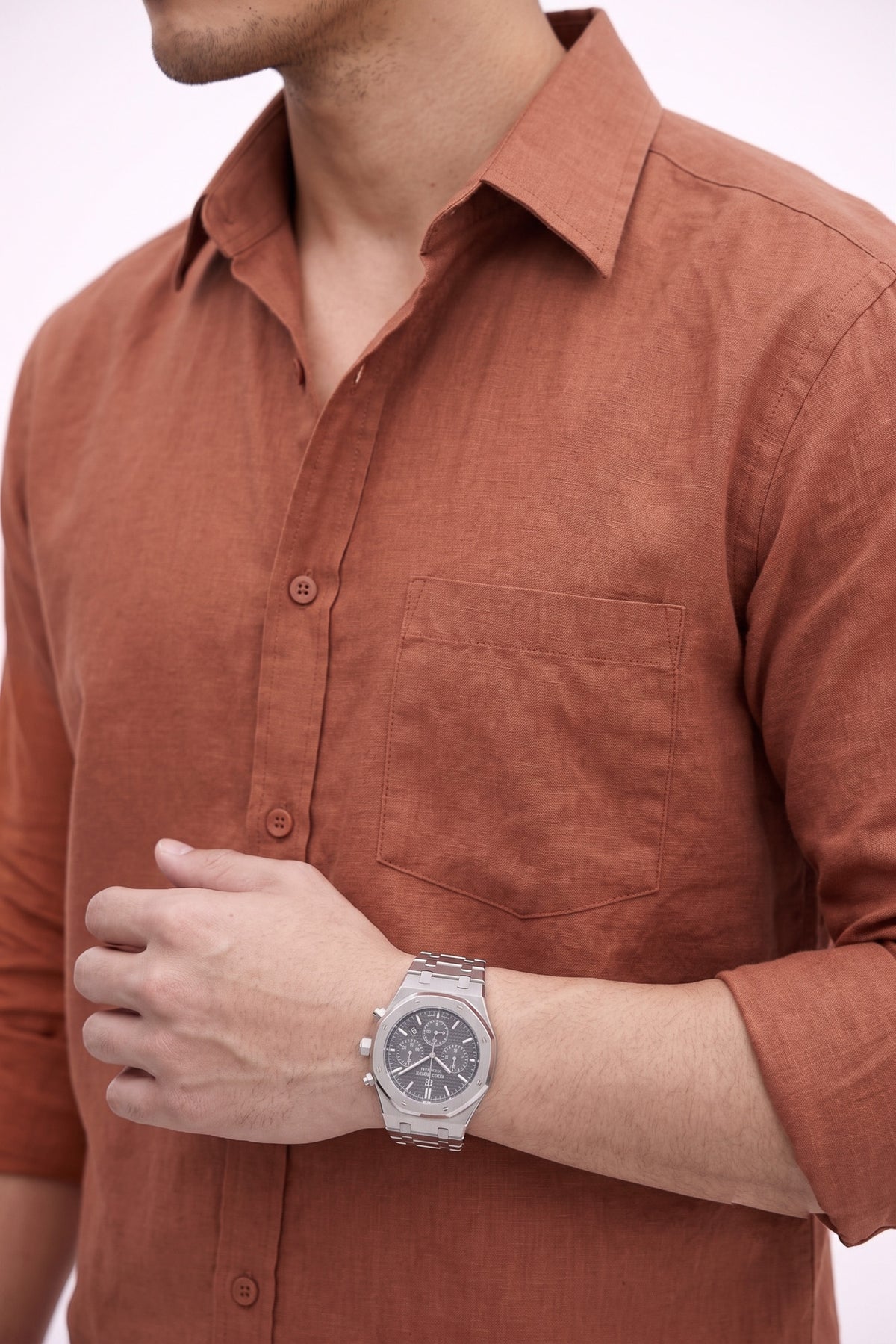 Men’s Rust Brown Cotton Linen Shirt – Premium Casual Shirt | Lightweight & Breathable