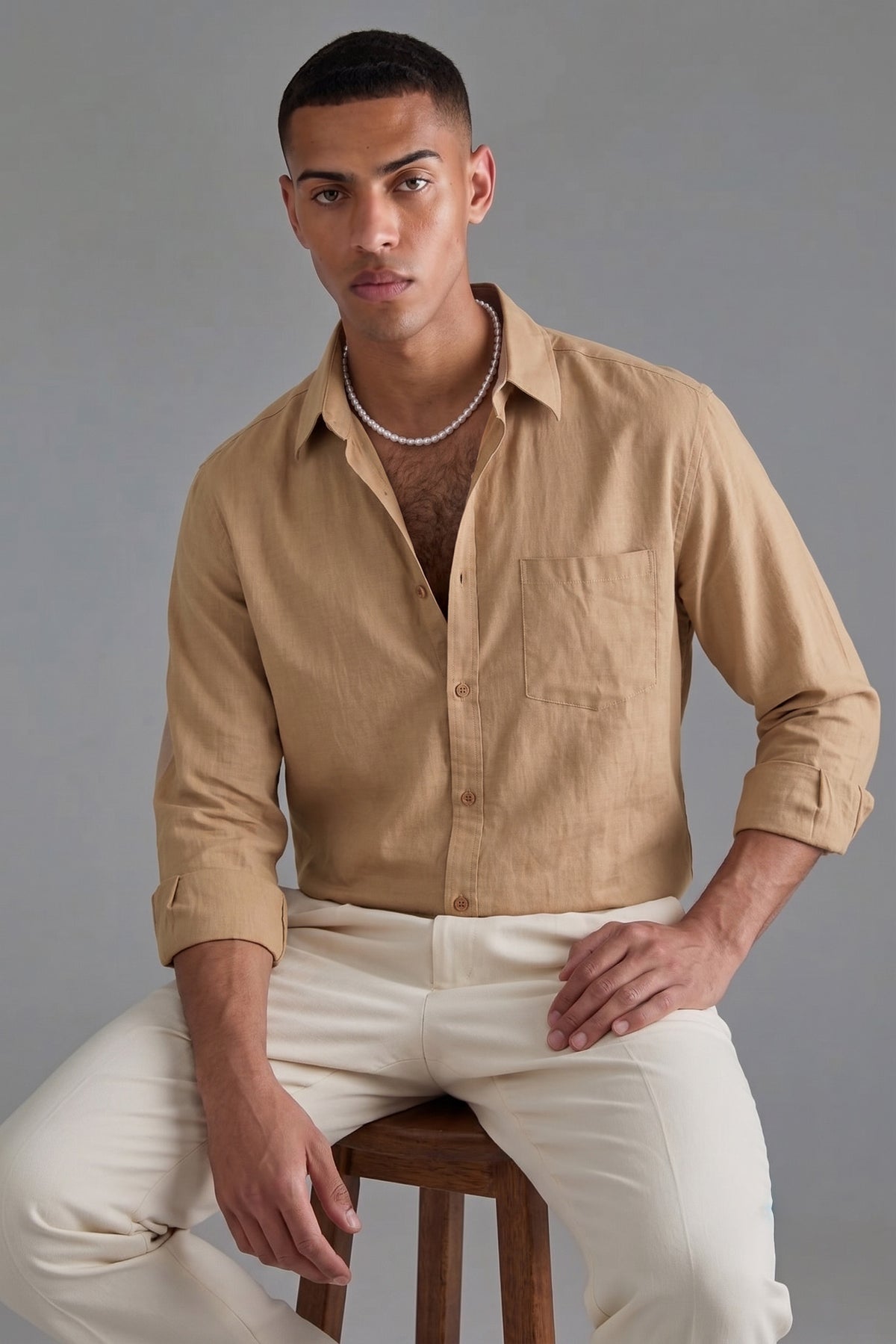Men’s Beige Cotton Linen Shirt – Premium Lightweight Casual Shirt | Breathable & Stylish