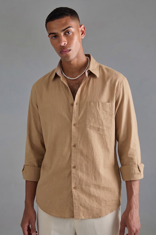 Men’s Beige Cotton Linen Shirt – Premium Lightweight Casual Shirt | Breathable & Stylish