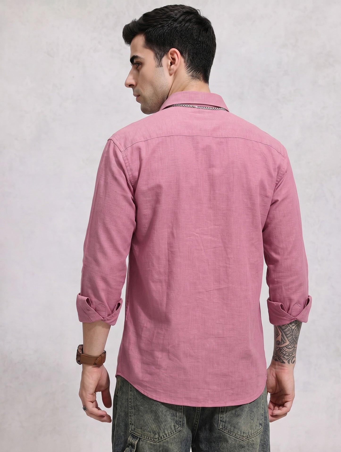Mauve Cotton Linen Casual Shirt