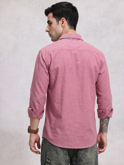 Mauve Cotton Linen Casual Shirt