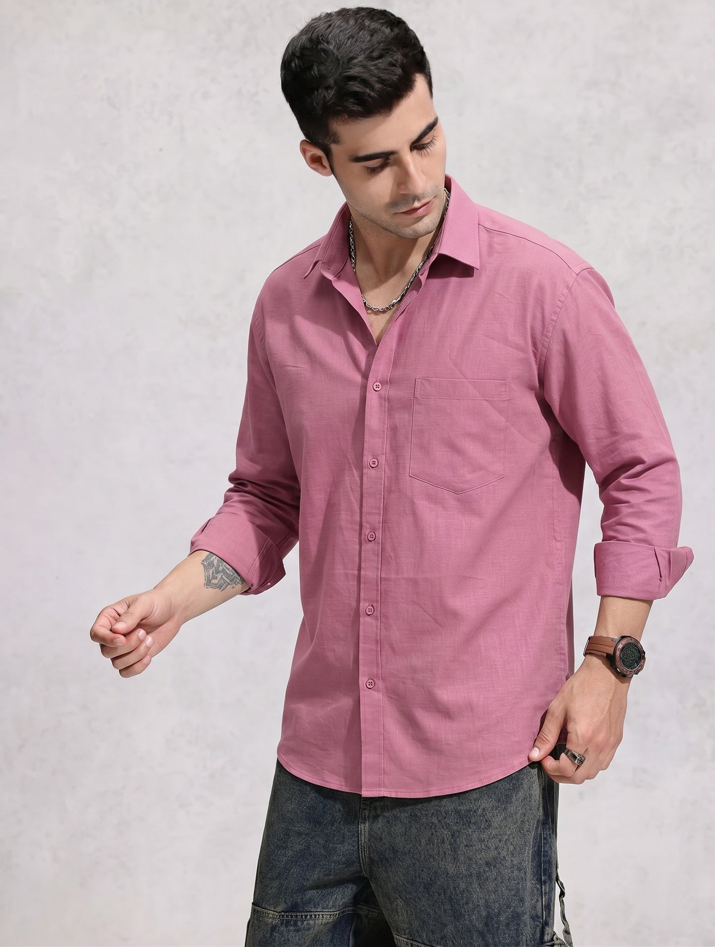 Mauve Cotton Linen Casual Shirt