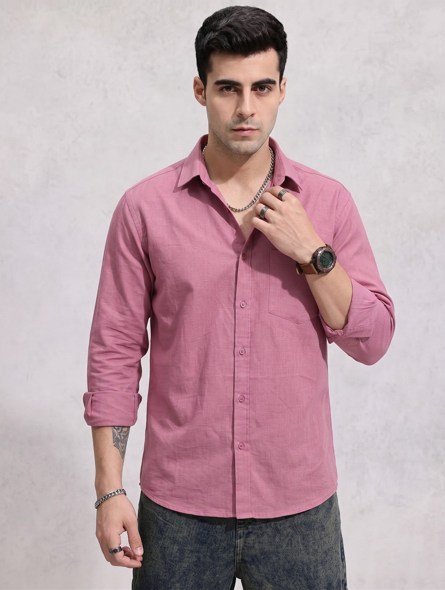 Mauve Cotton Linen Casual Shirt