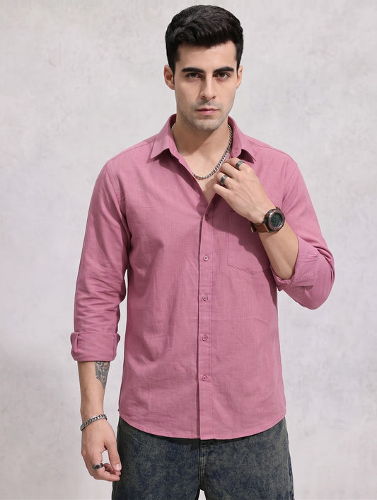 Mauve Cotton Linen Casual Shirt