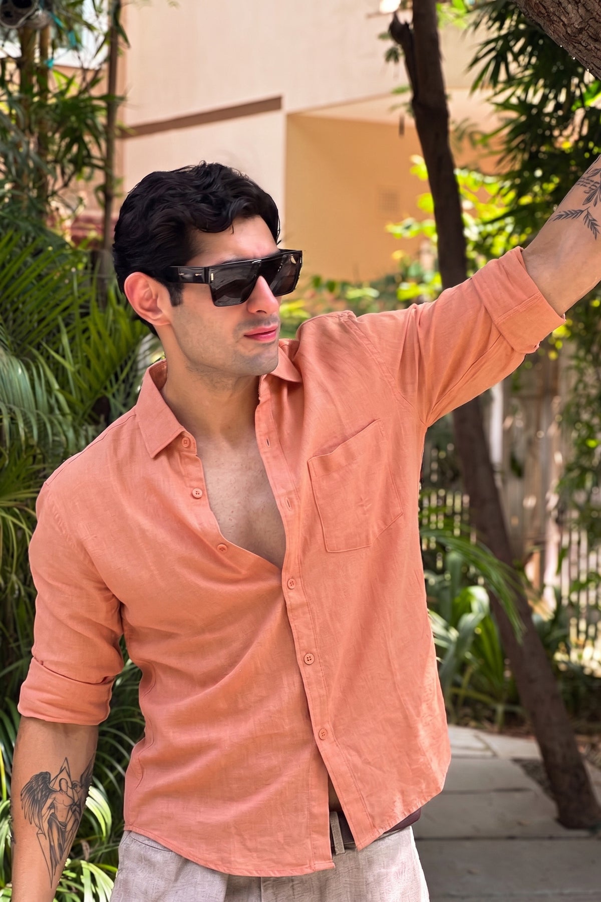 Peach Cotton Linen Shirt for Men – Premium Lightweight & Breathable Casual Shirt