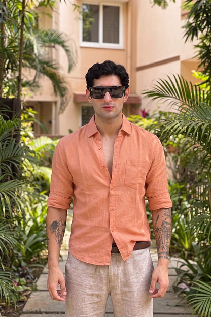 Peach Cotton Linen Shirt for Men – Premium Lightweight & Breathable Casual Shirt