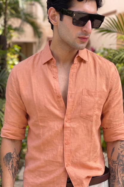 Peach Cotton Linen Shirt for Men – Premium Lightweight & Breathable Casual Shirt